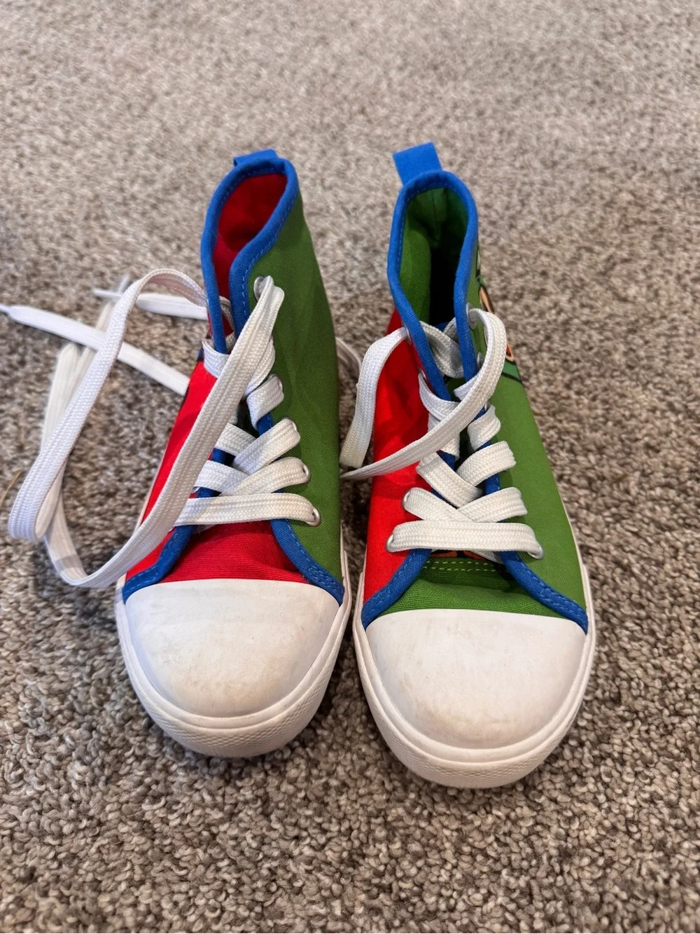 Kids Mario Luigi and Yoshi Red & Green high top Lace-Up Sneakers size 12 kids